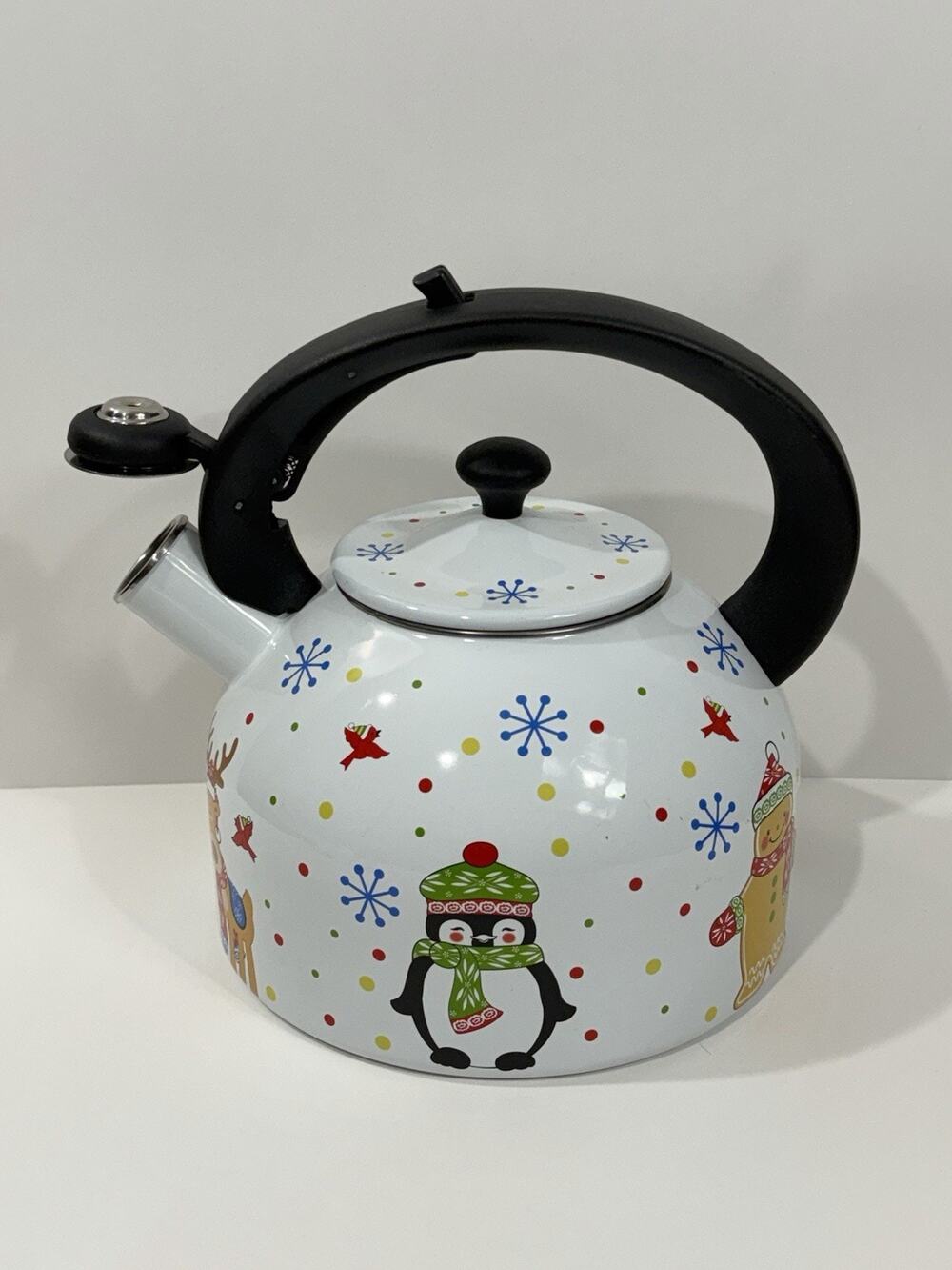 Temp-tations Winter Whimsy Christmas Tea Kettle 2.3 Qt Whistling Penguin